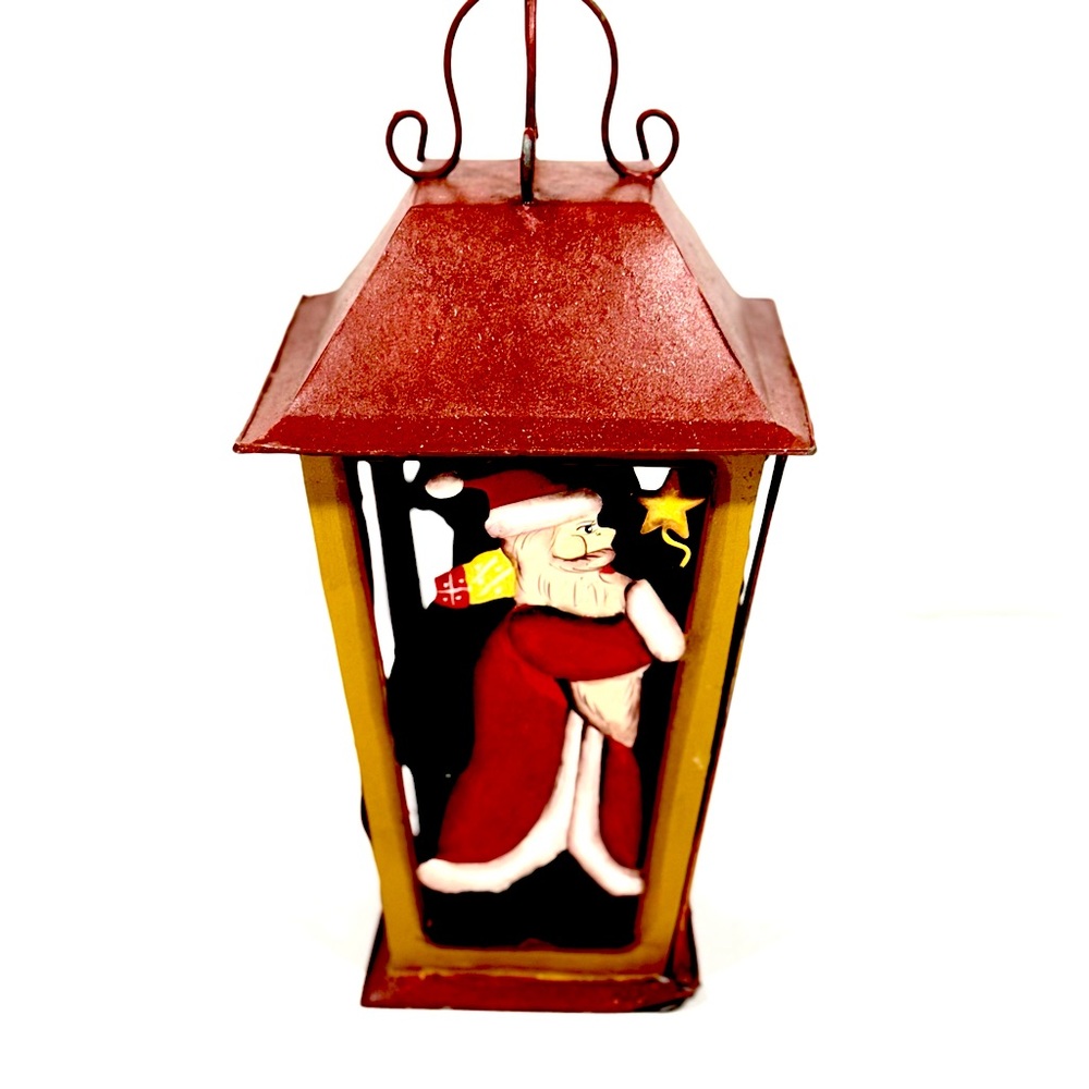 Rustic Metal Santa Cut Out Tealight Christmas Lantern Holiday Winter Home Decor